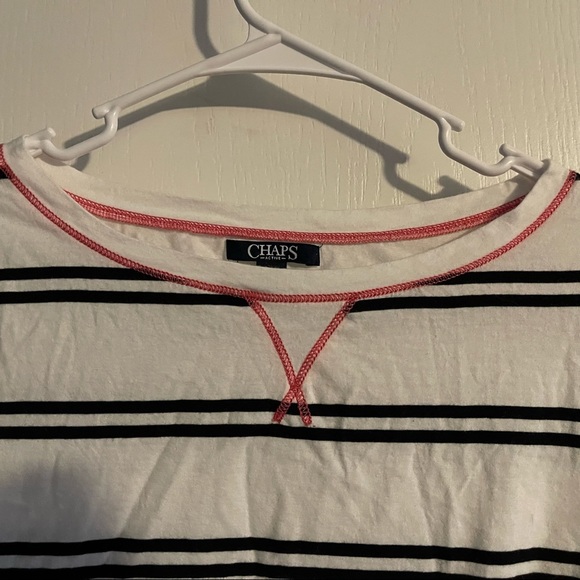 ✨Chaps NWOT Active White & Black Stripe 3/4 Sleeve Cotton Top: Size Large ✨ - Picture 6 of 7